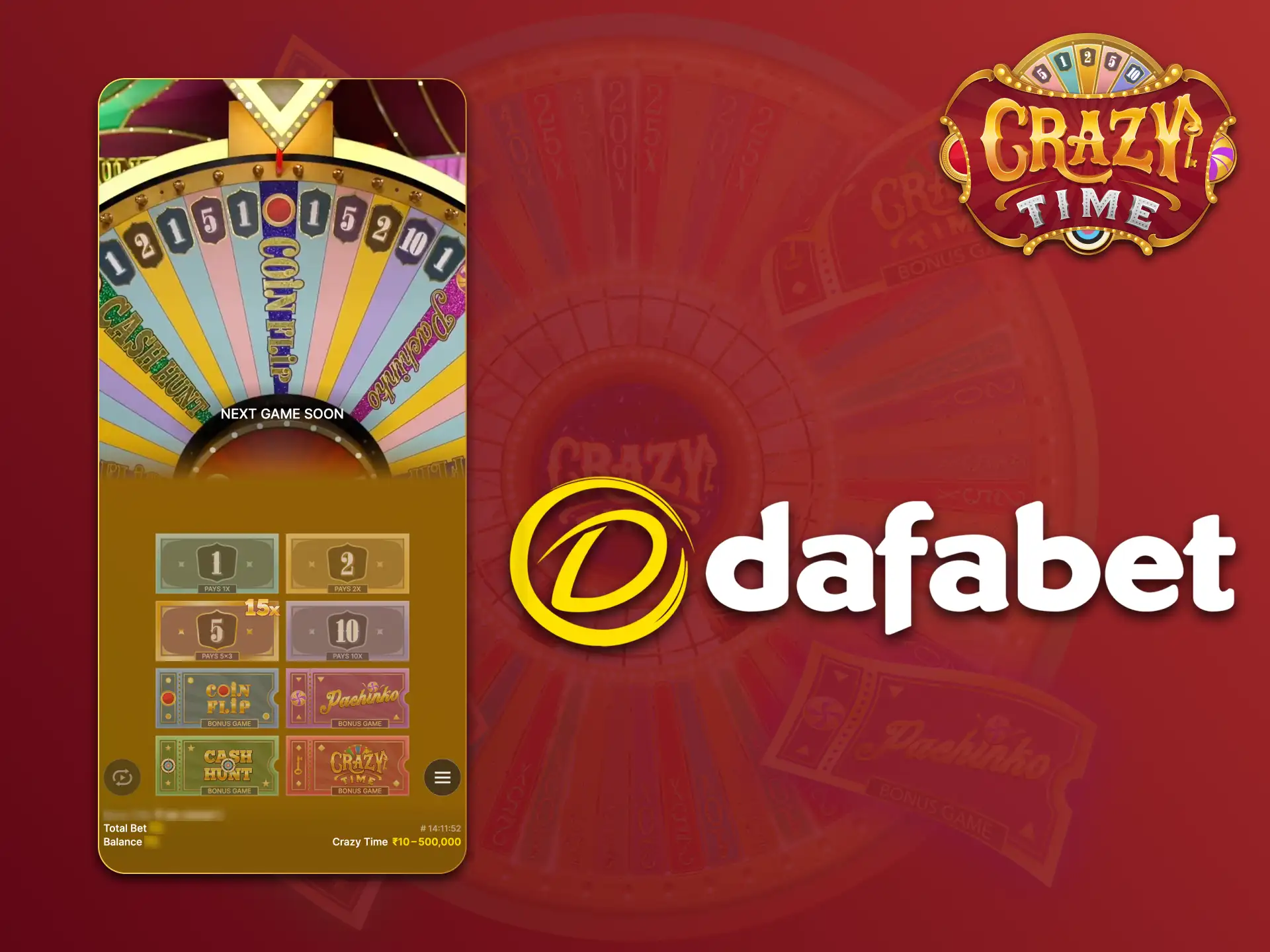 Dafabet provides mobile website for Crazy Time game.