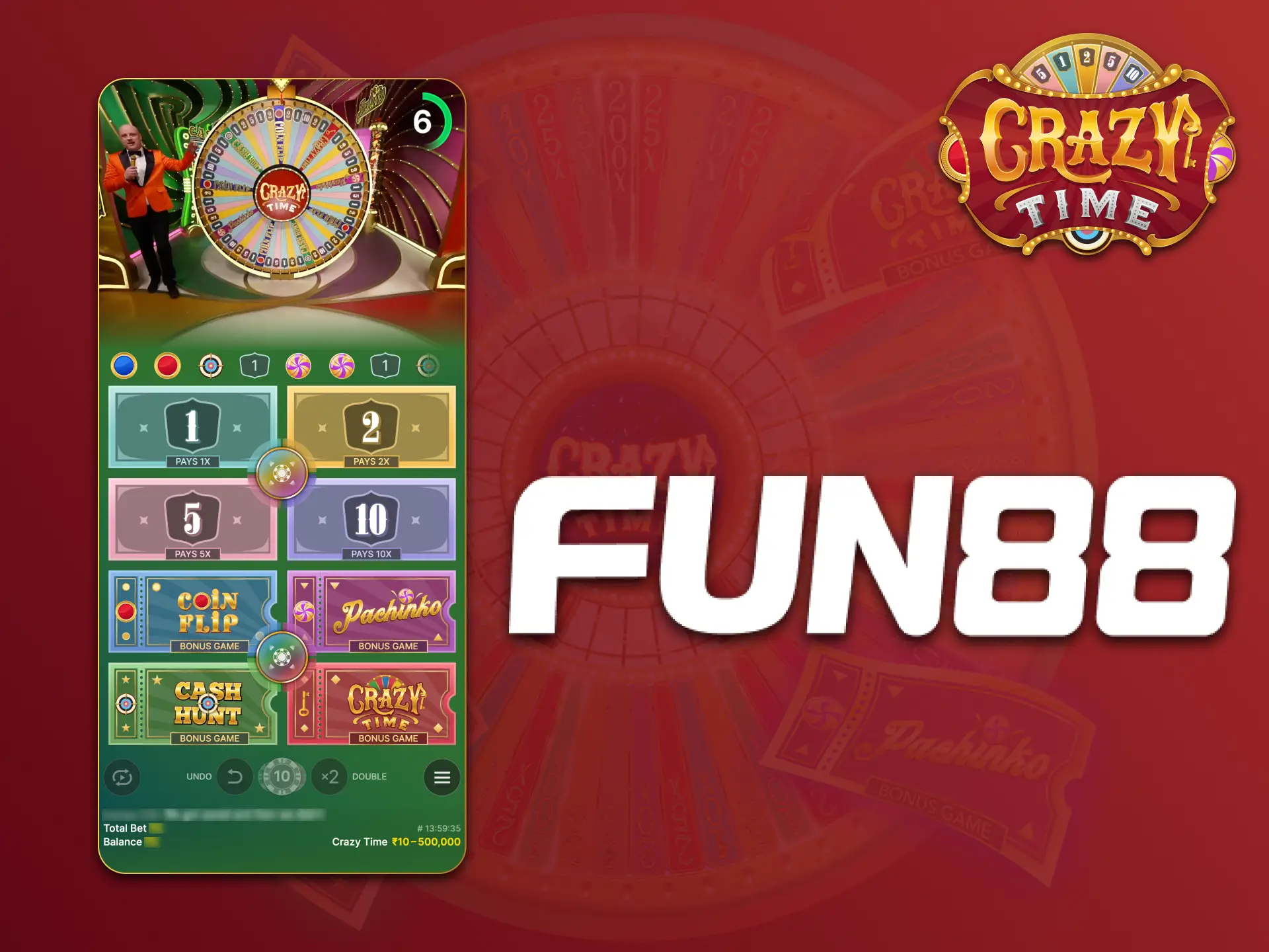 Download Fun88 APK and play Crazy Time.
