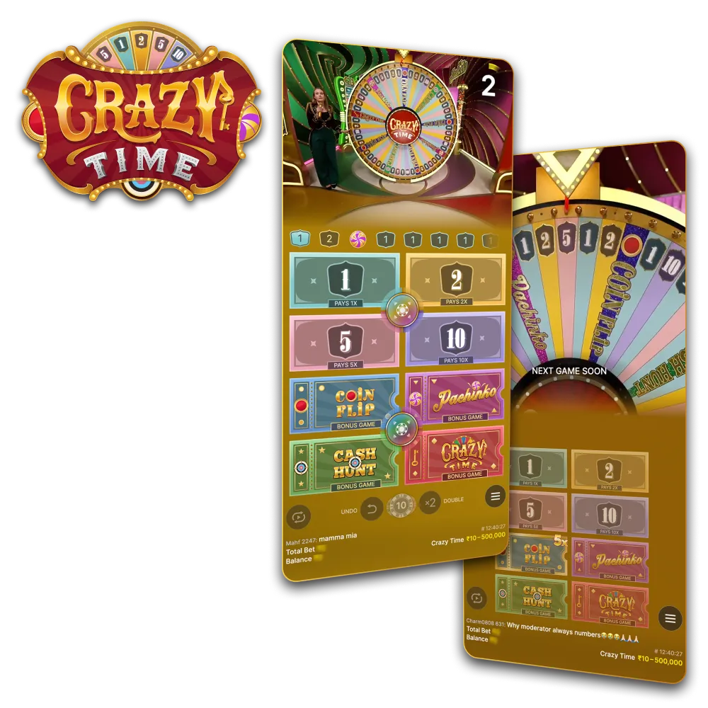 Play Crazy Time within casino apps on Android and iOS.