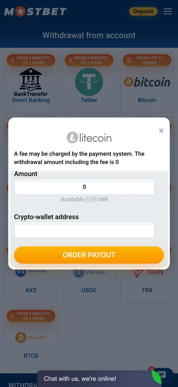 Choose the method to get your money from Crazy Time.