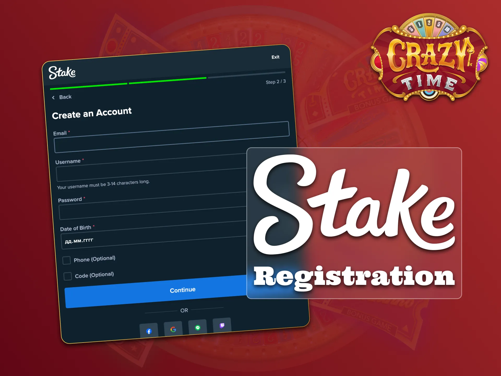 Create an account at Stake casino and enjoy Crazy Time.
