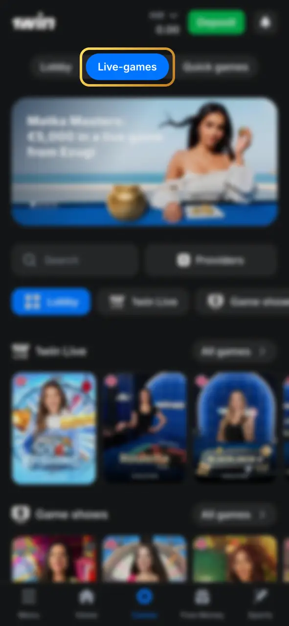 Open Live Games on 1Win to play Crazy Time.
