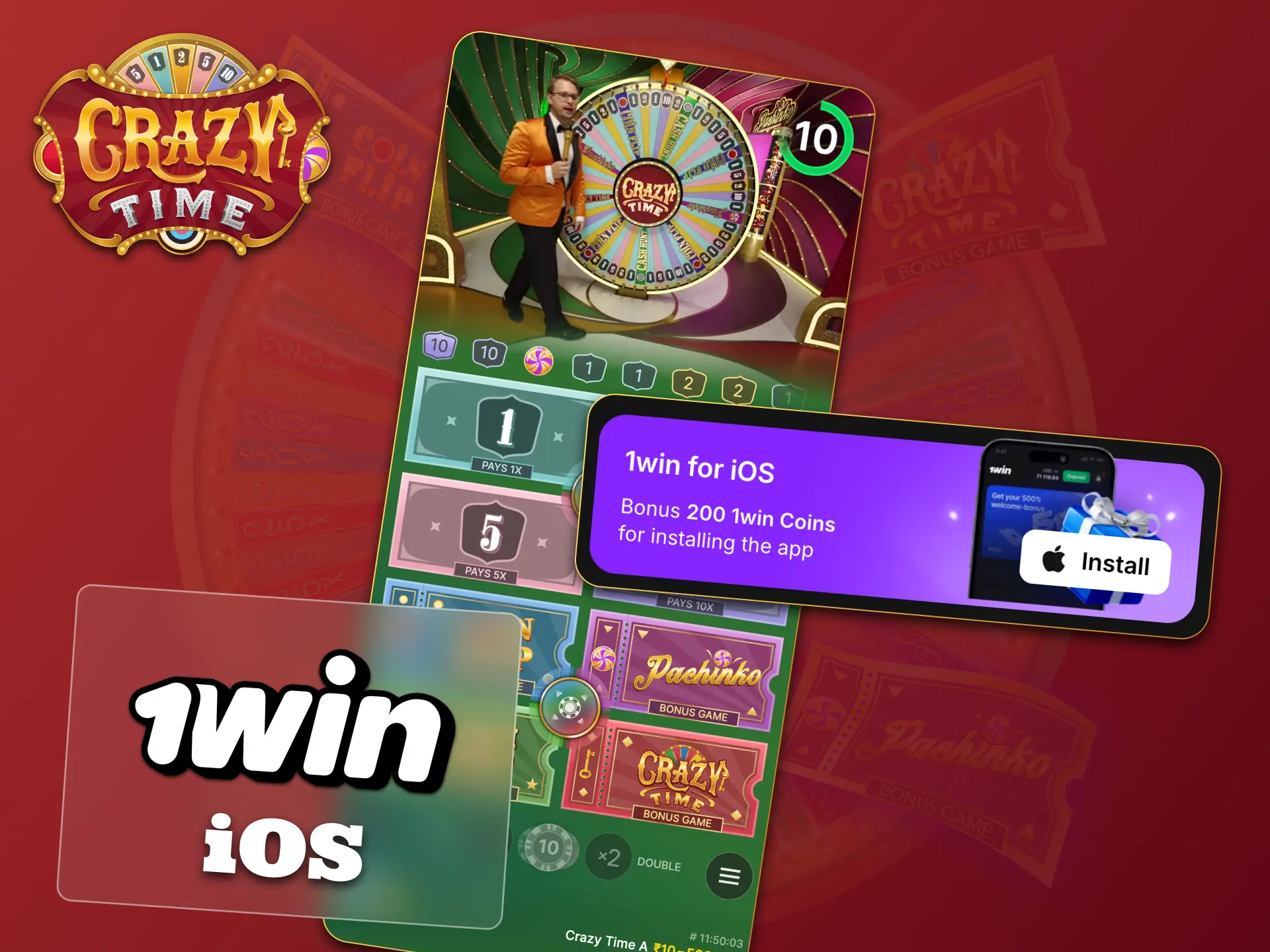 Install 1win on iPhone, enjoy Crazy Time anywhere.