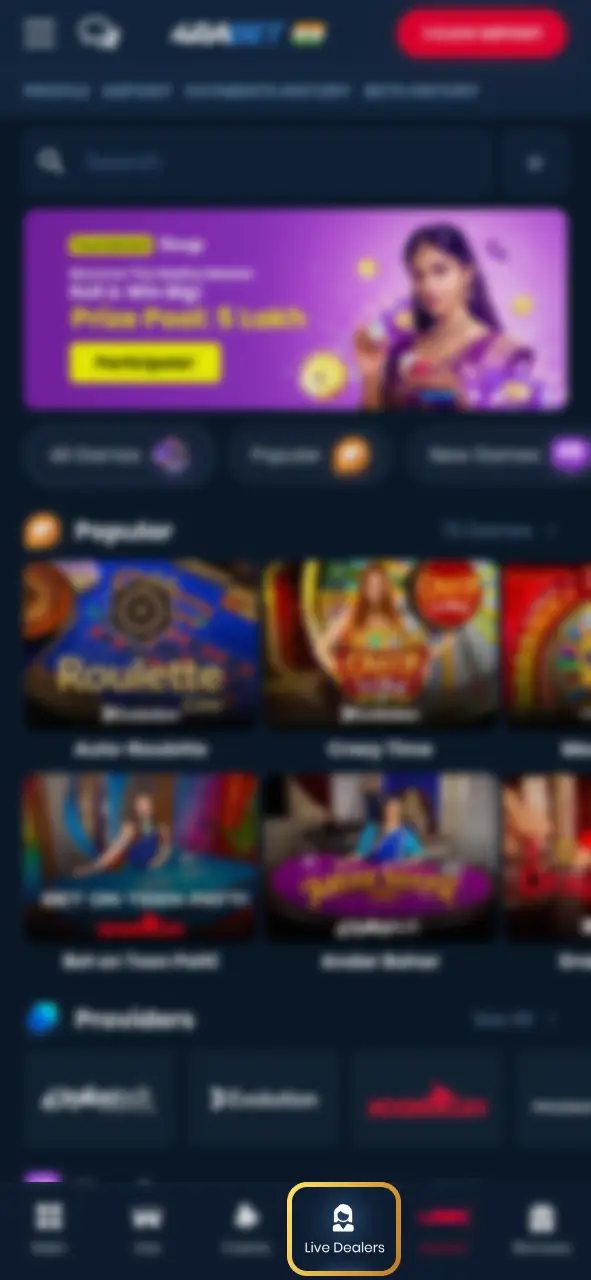 Open Live Dealers on 4Rabet to play Crazy Time.