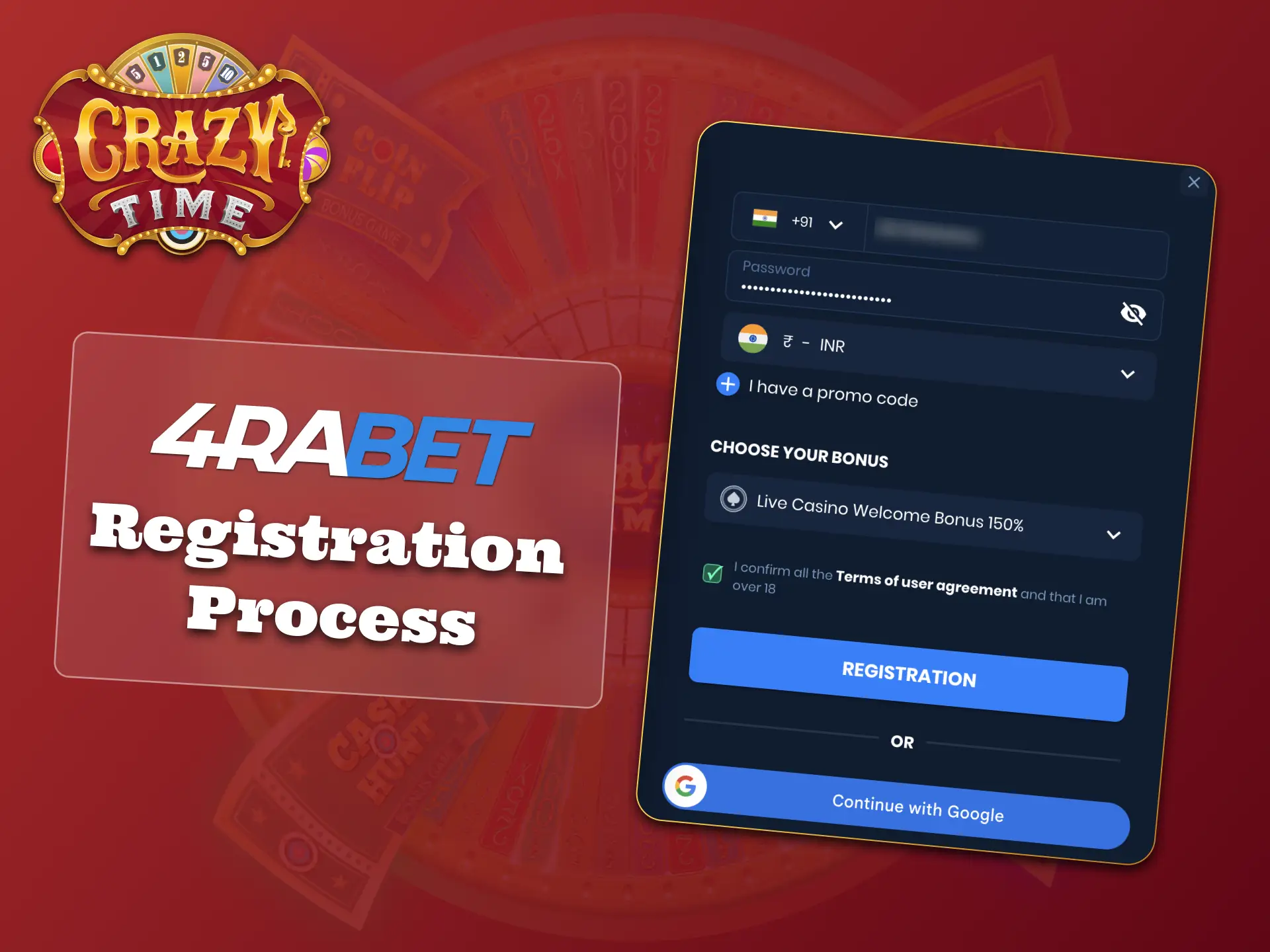4Rabet registration is simple, play Crazy Time without delay.
