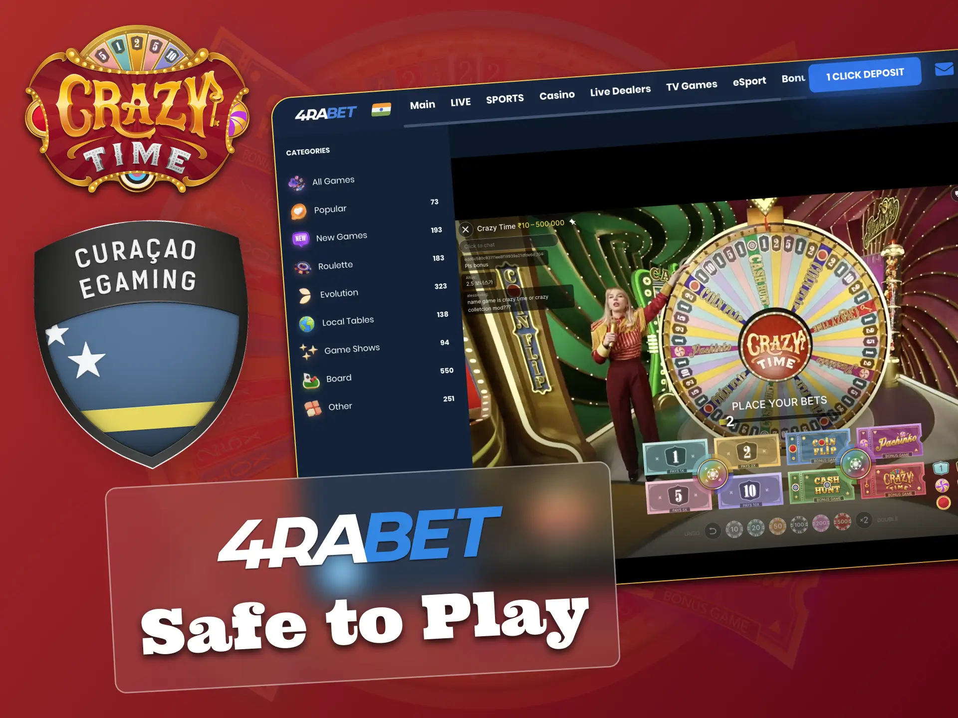 Enjoy Crazy Time on 4Rabet, protected by license and KYC.