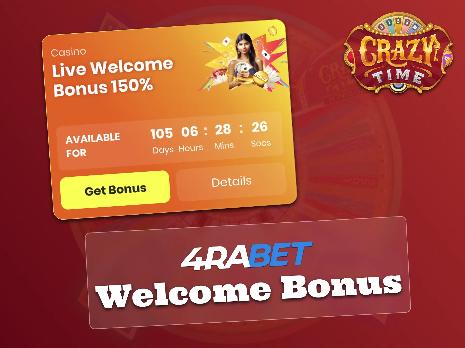 4Rabet welcome bonus awaits, play Crazy Time nonstop.