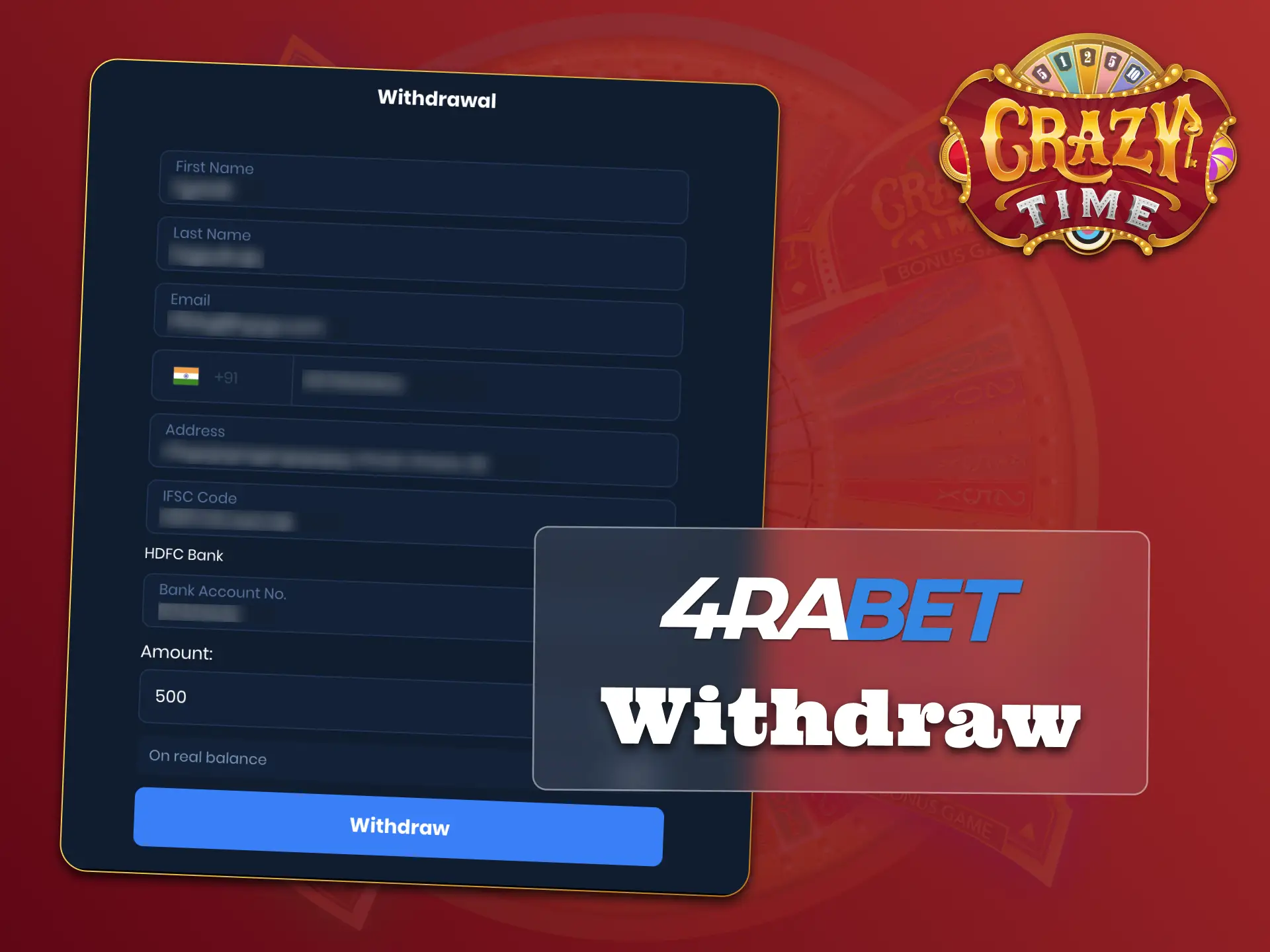 Withdraw your Crazy Time winnings easily on 4Rabet.