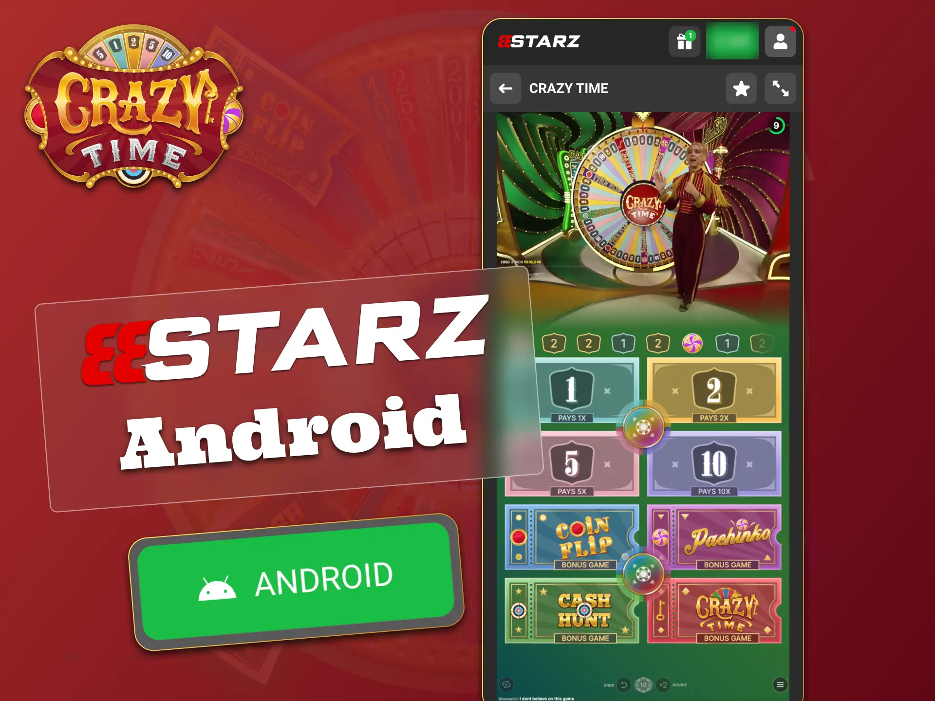 Install 888Starz APK on Android and access Crazy Time instantly.