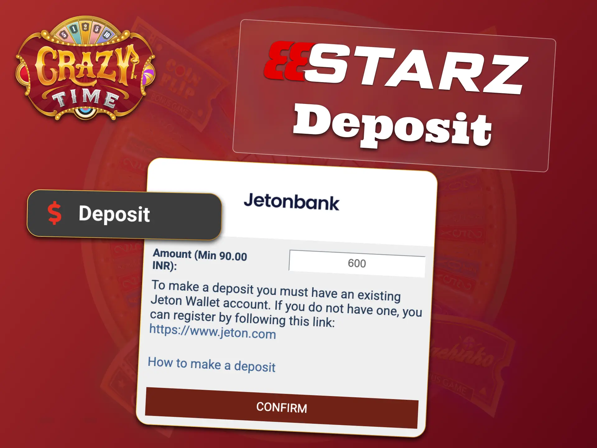 Top up your account at 888Starz and start betting on Crazy Time right away.