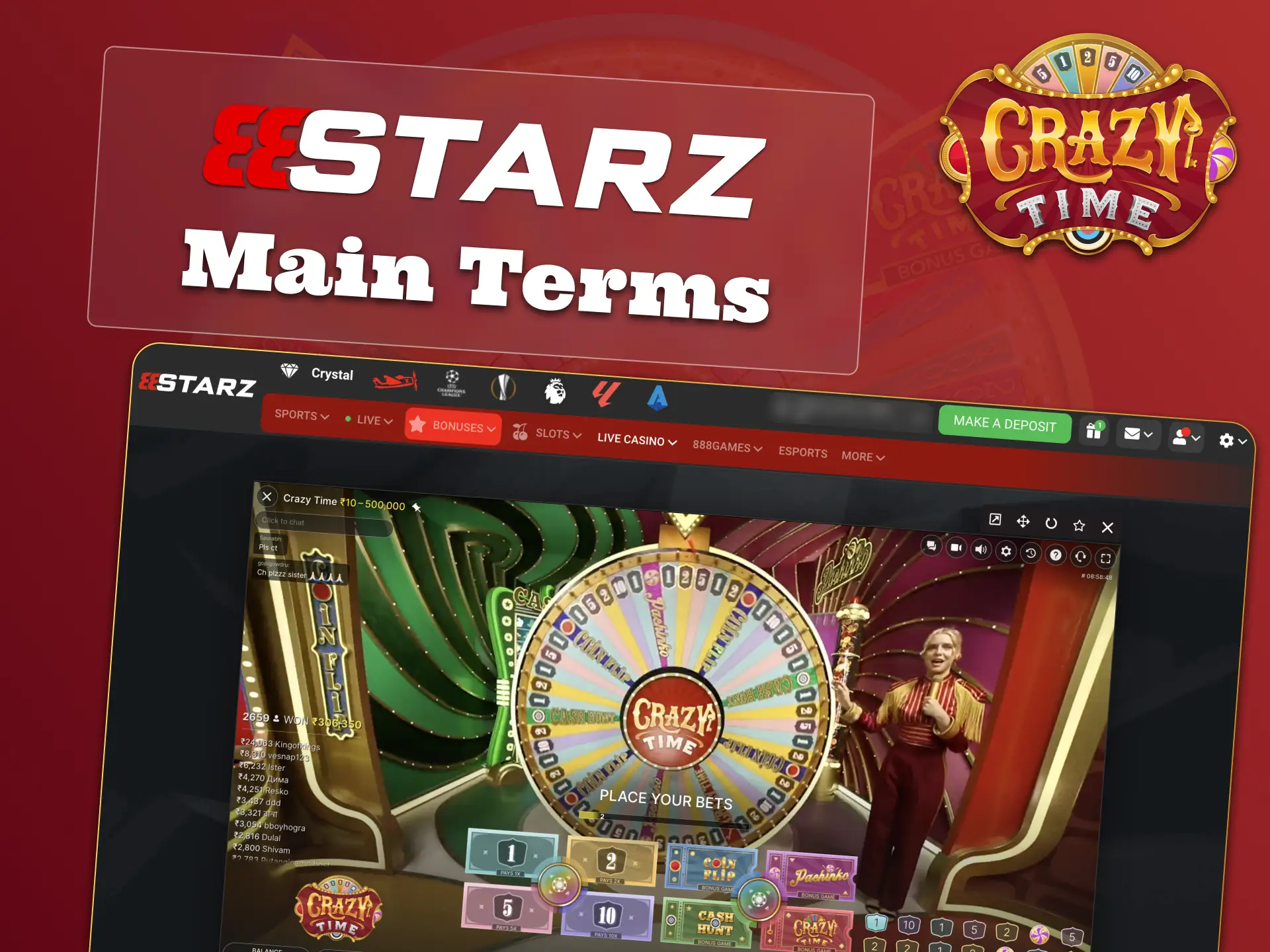 Play Crazy Time at 888Starz by following safe rules and completing your profile.