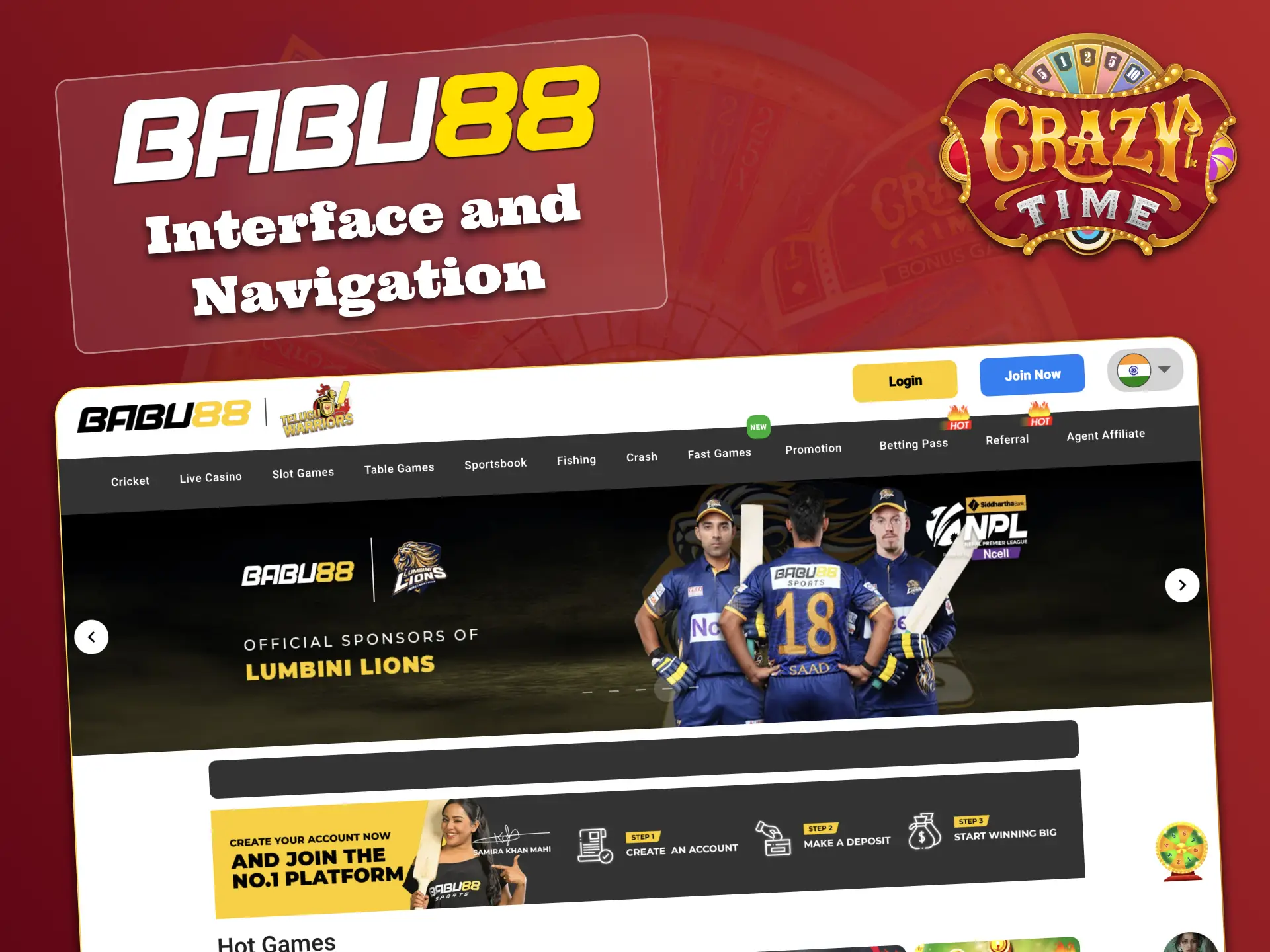 Play Crazy Time at Babu88 using the top menu to access slots, live games, and promotions.