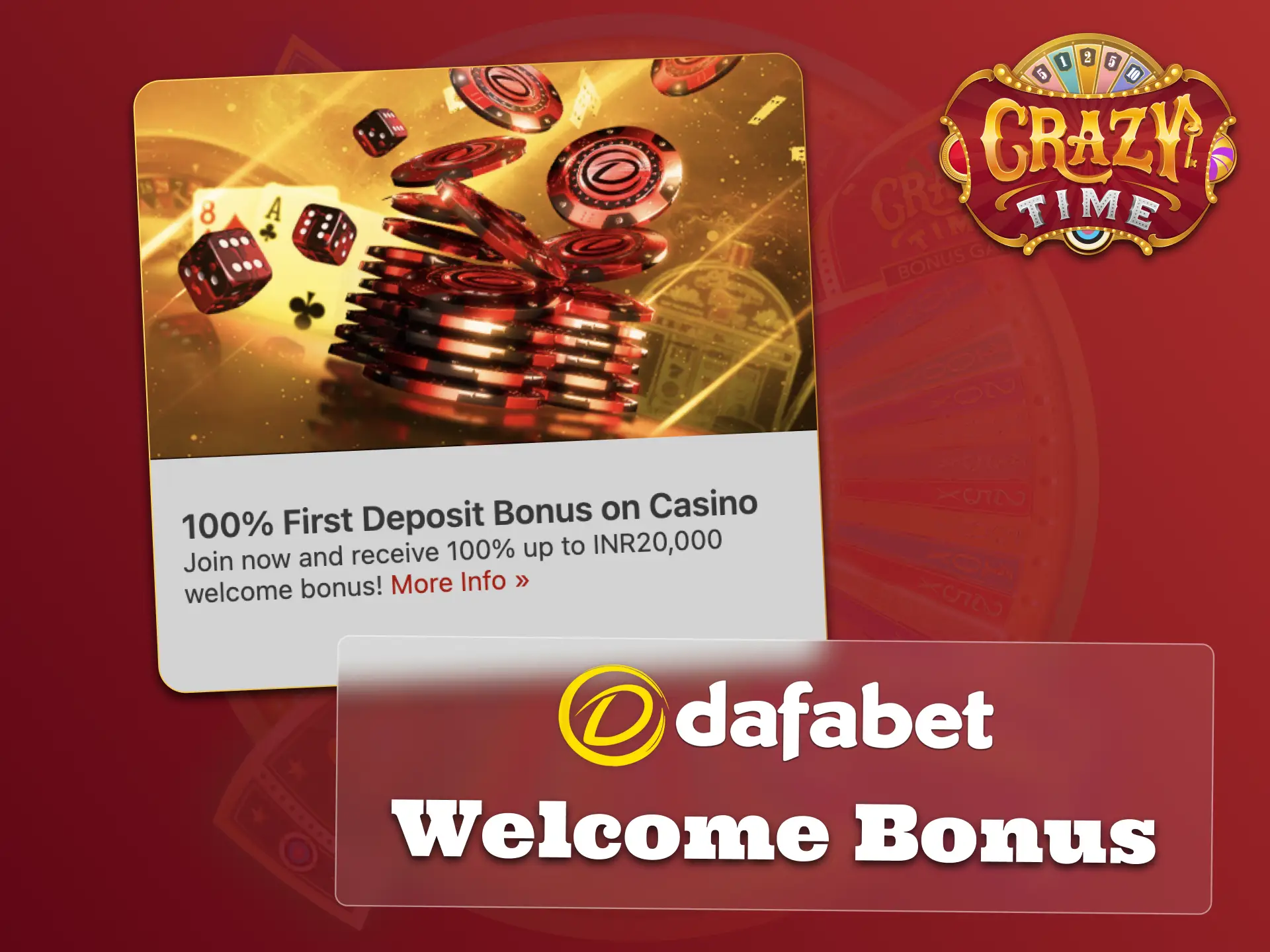 Boost your first deposit on Dafabet and start playing Crazy Time instantly.