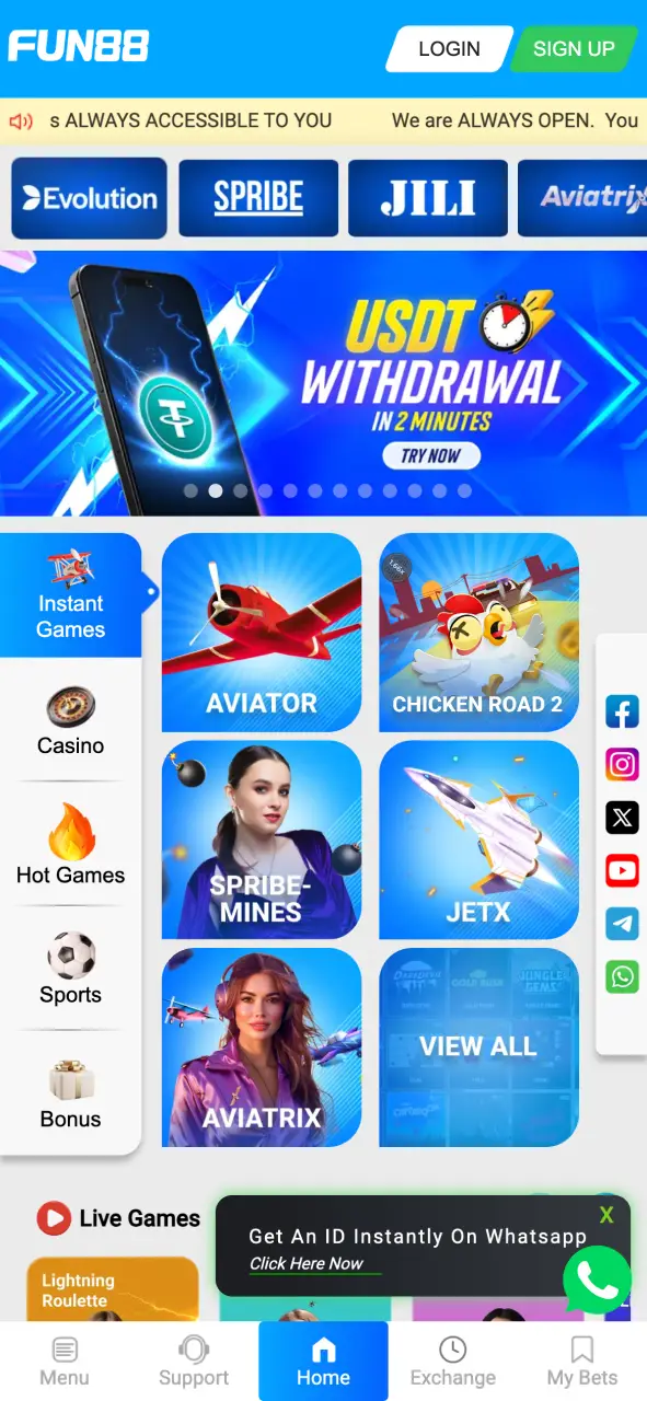 Open Fun88 website to play Crazy Time.
