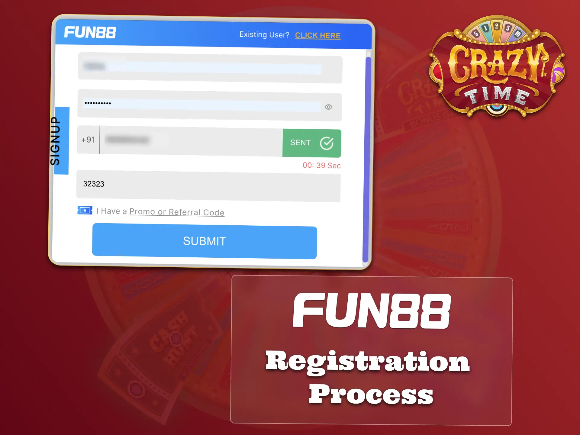 Use Fun88 simple signup to claim rewards and play Crazy Time.