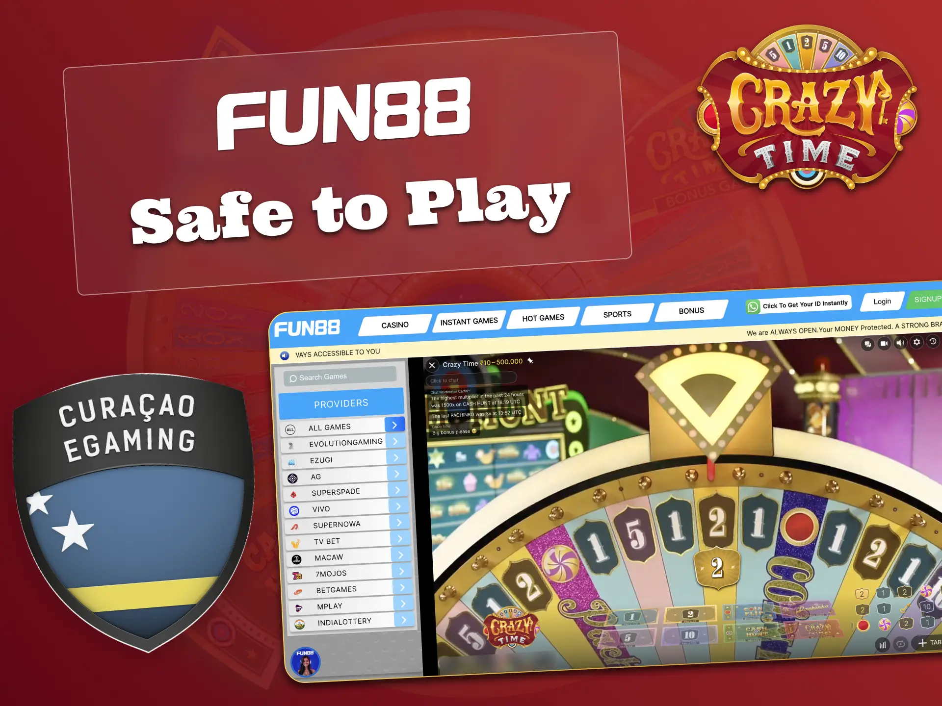 Play Crazy Time safely at Fun88 with SSL encryption and verified accounts.