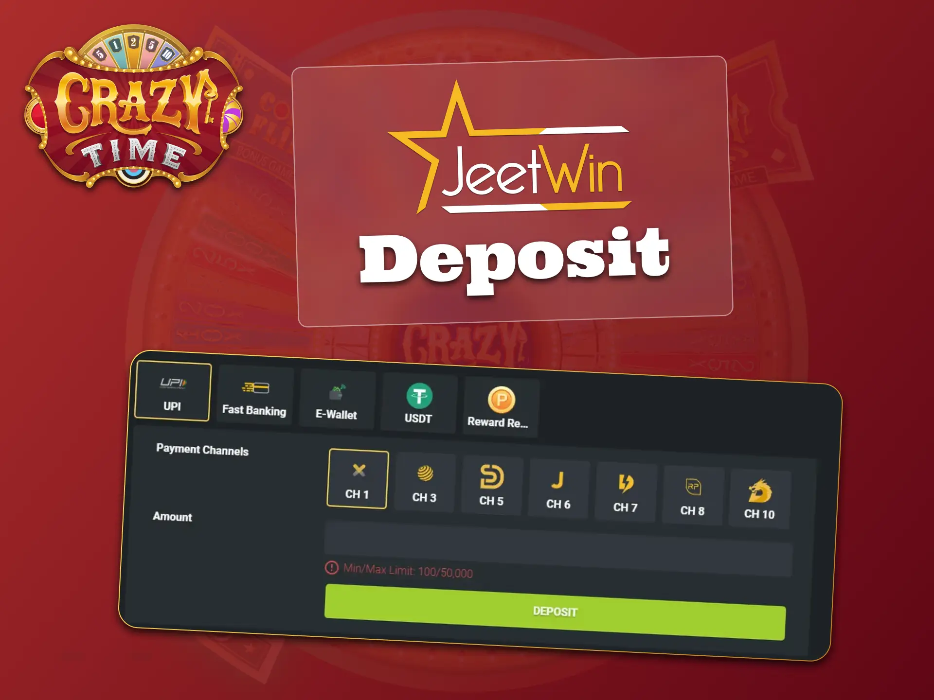 Deposit safely at JeetWin and play Crazy Time instantly.