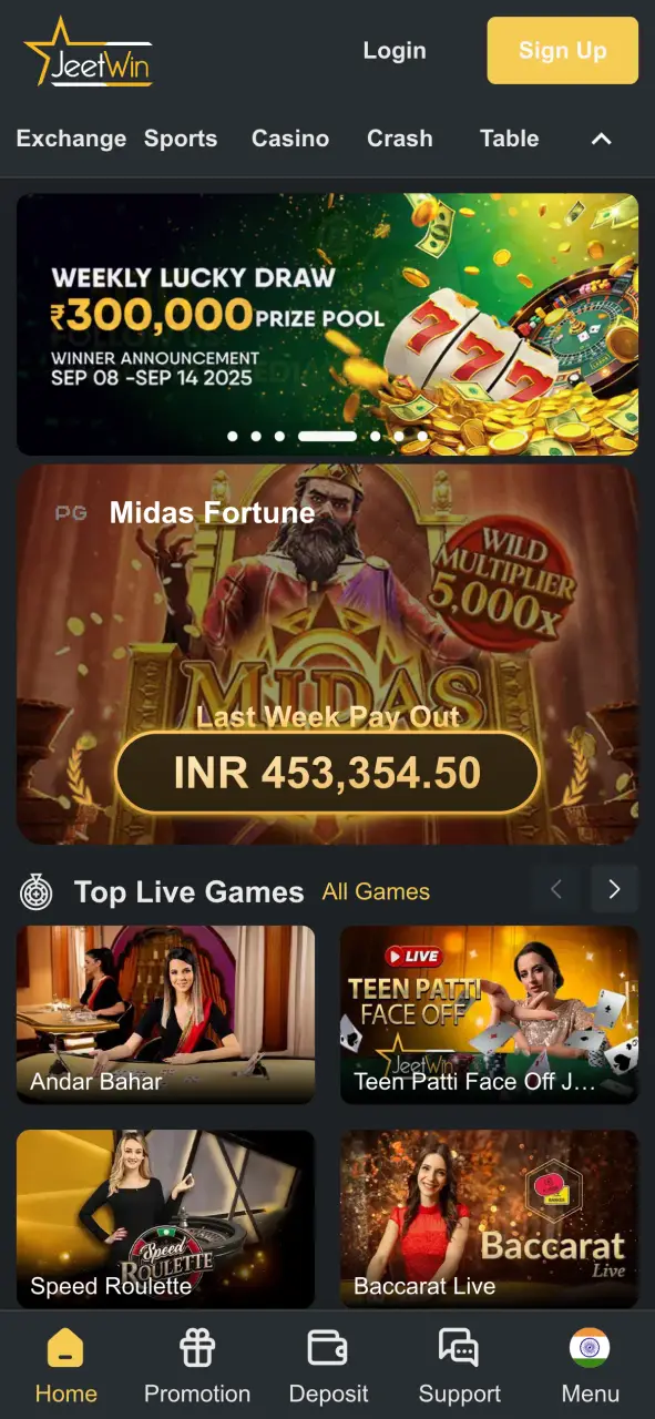 Open JeetWin website to play Crazy Time.