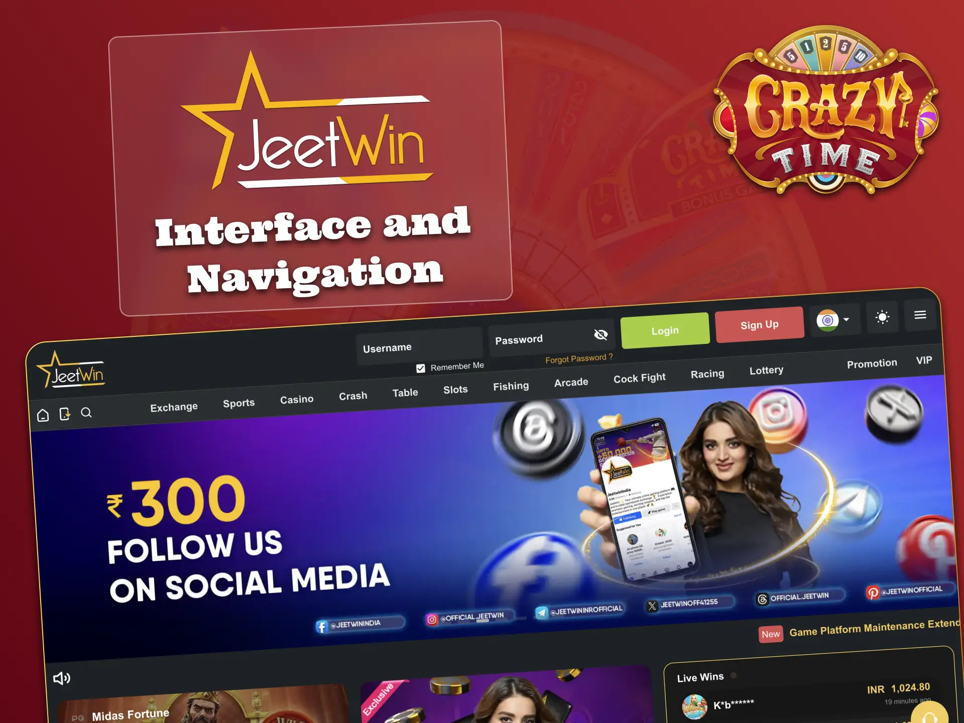Play Crazy Time on JeetWin desktop or app with comfort.