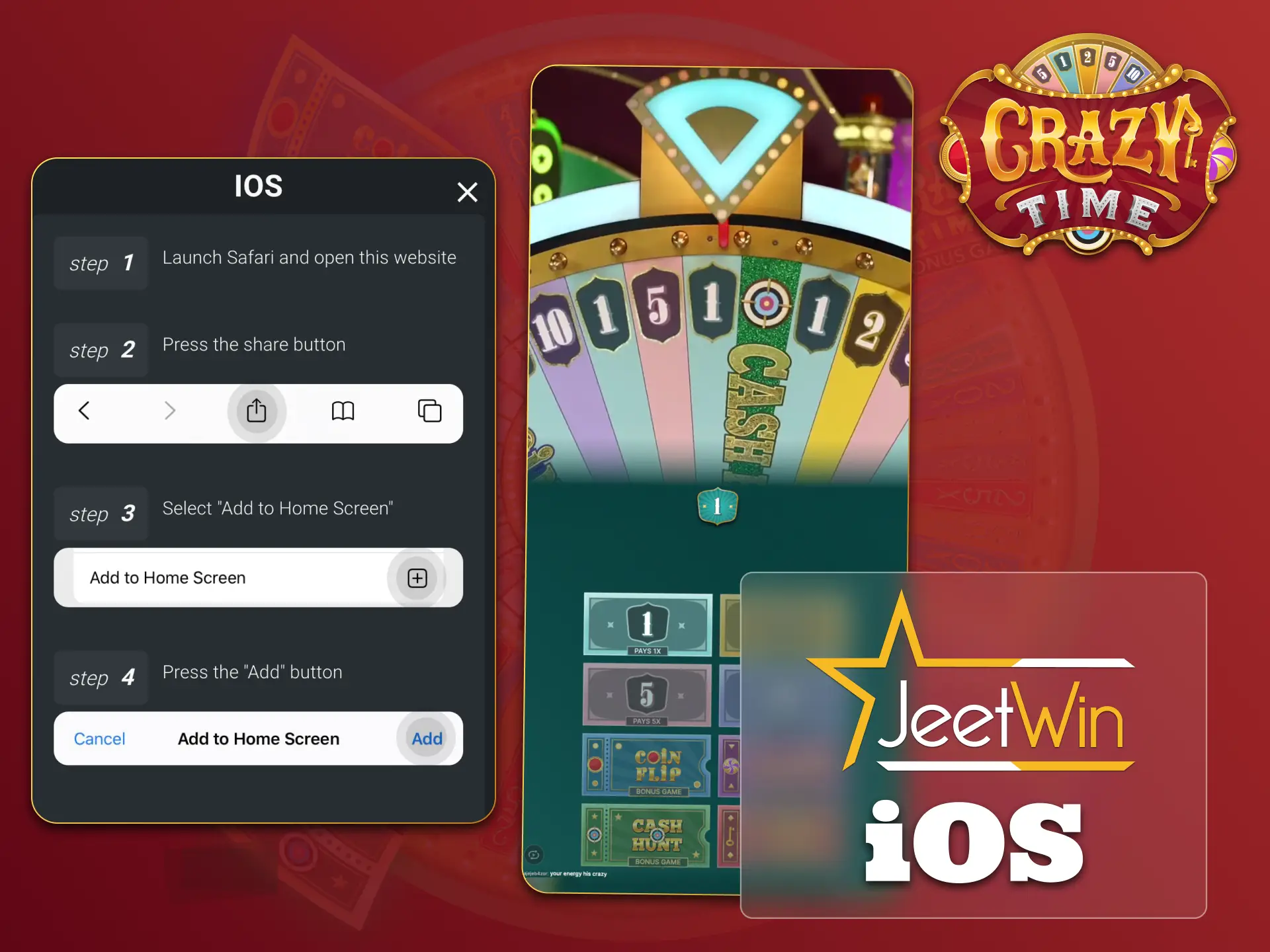 Install JeetWin on iPhone or iPad and enjoy Crazy Time anytime.