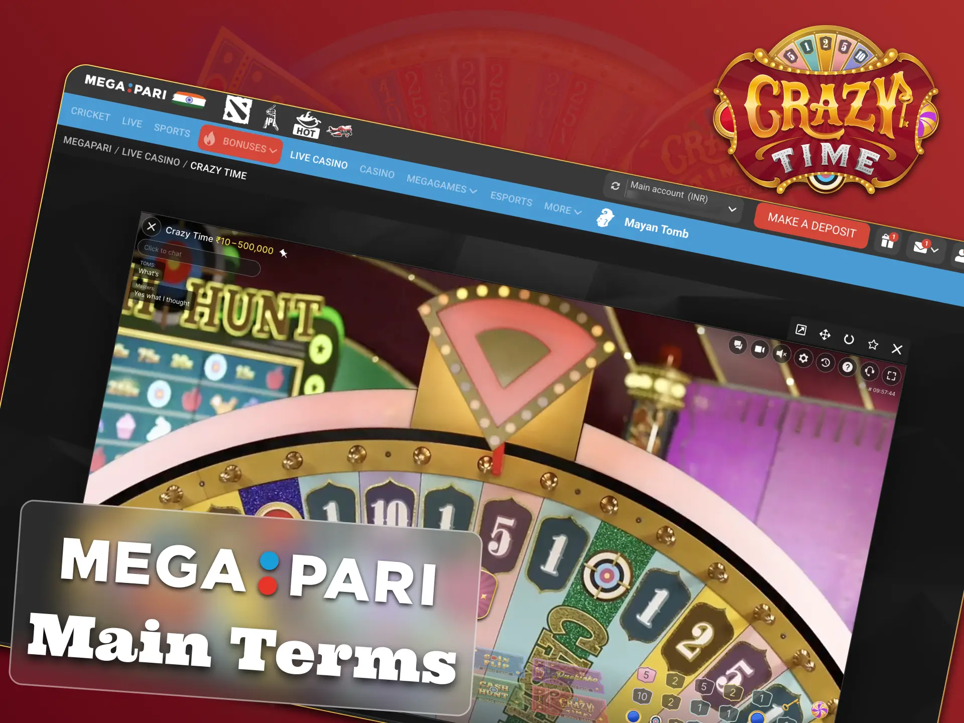 Megapari terms are simple, start Crazy Time today.