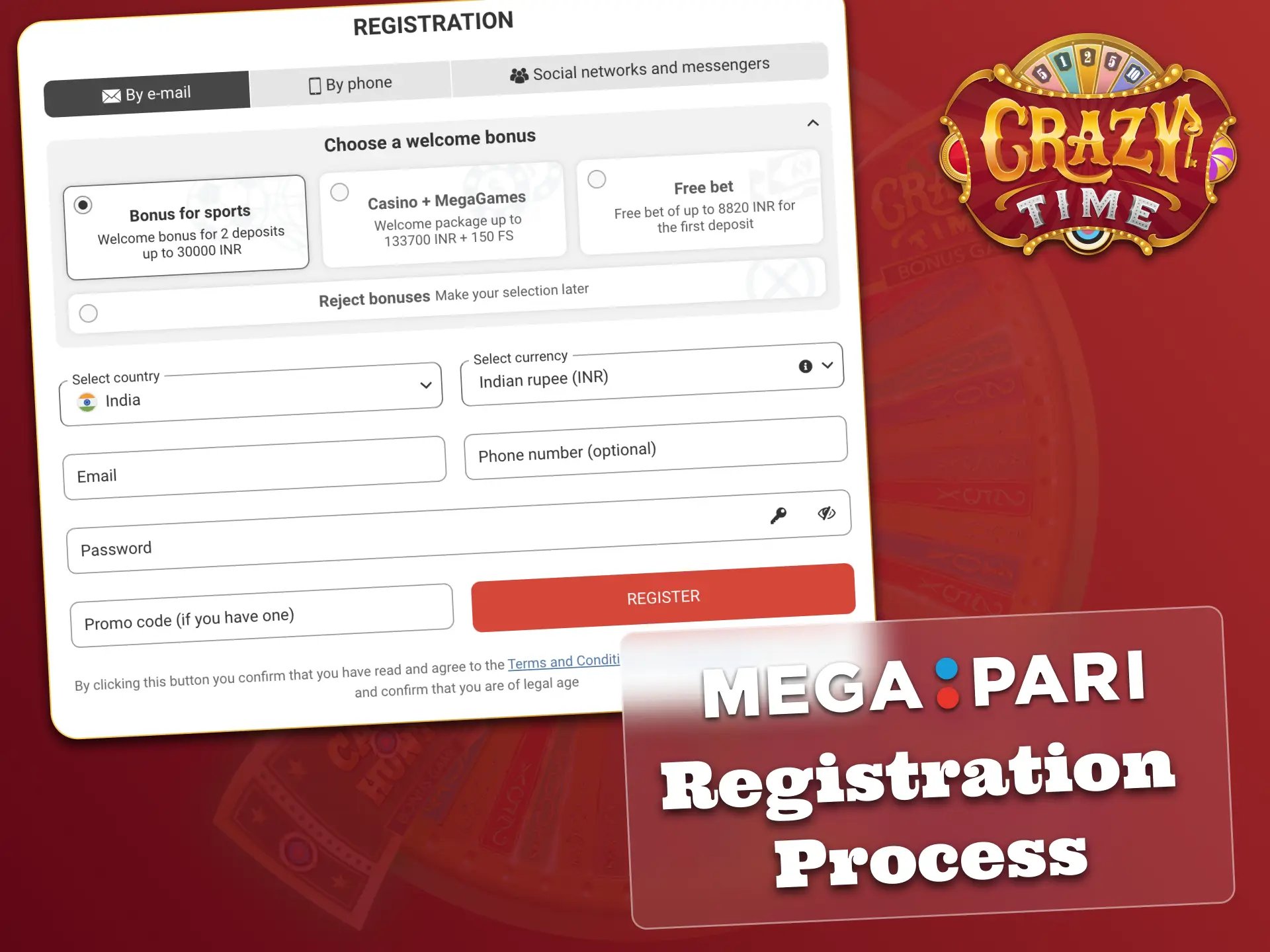 Create your Megapari account today, enjoy Crazy Time access.