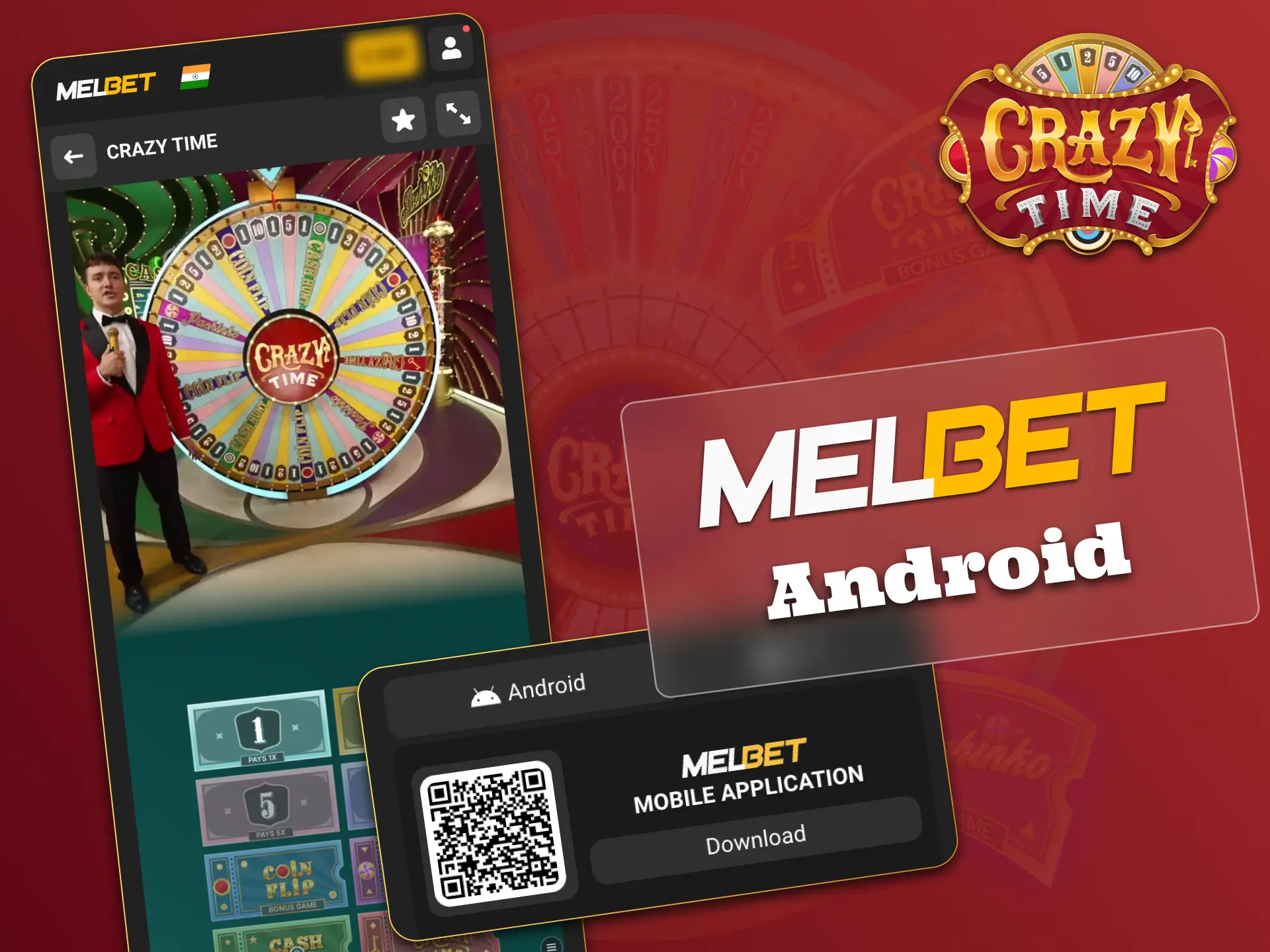 Download Melbet app for Android, play Crazy Time anywhere.