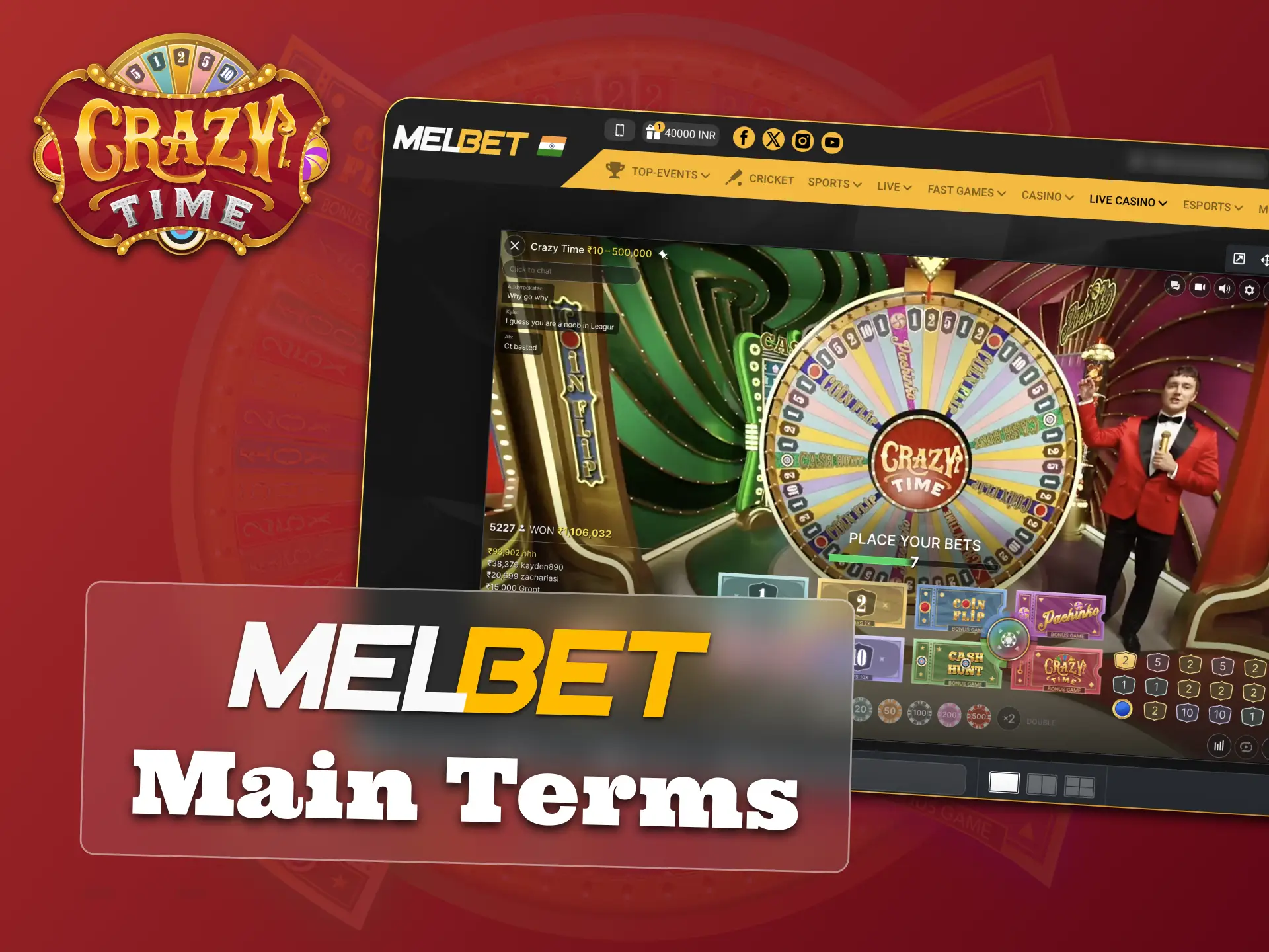 Play Crazy Time at Melbet, respect all rules.