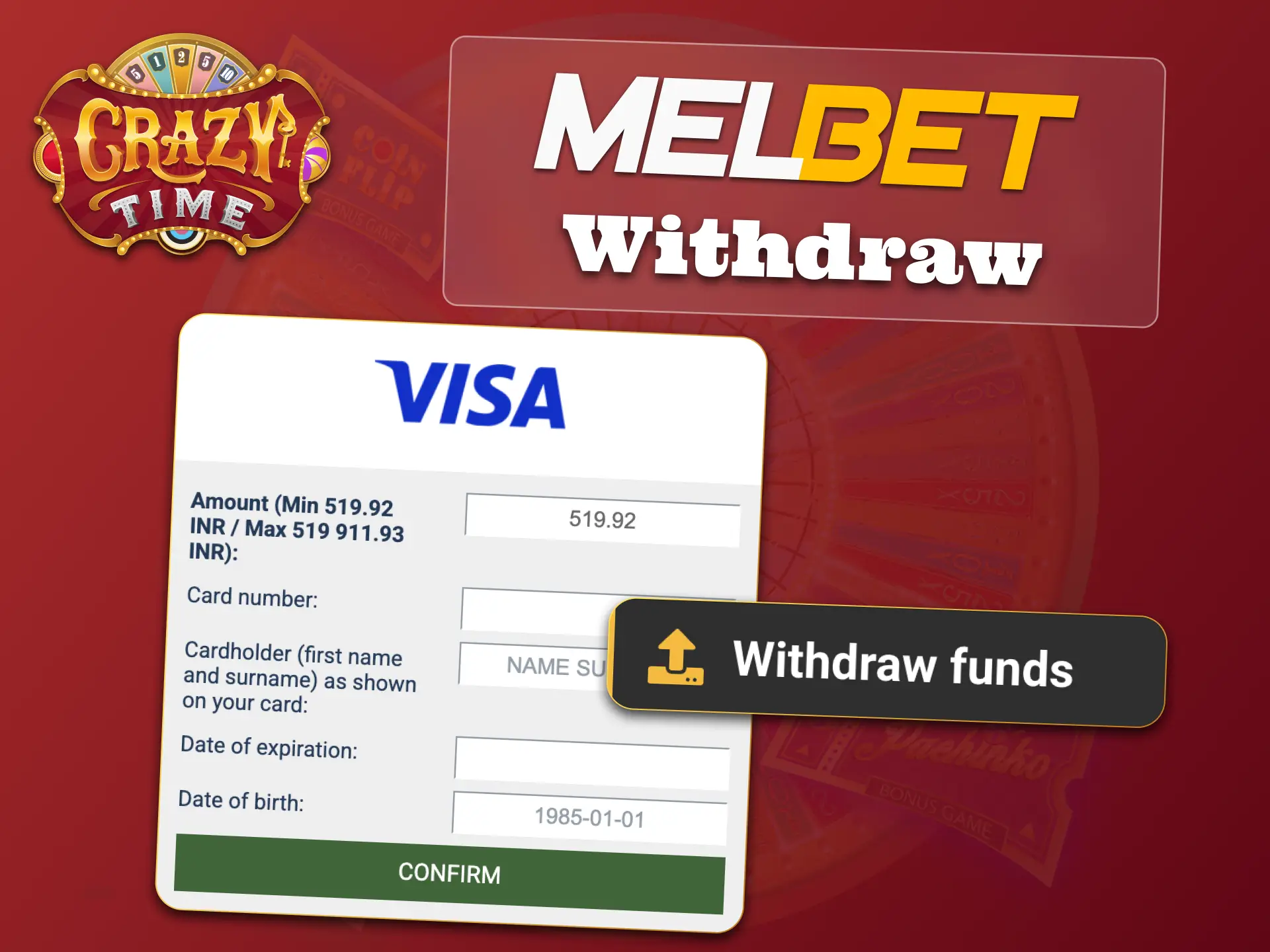 Melbet withdrawal is fast, access your Crazy Time earnings.