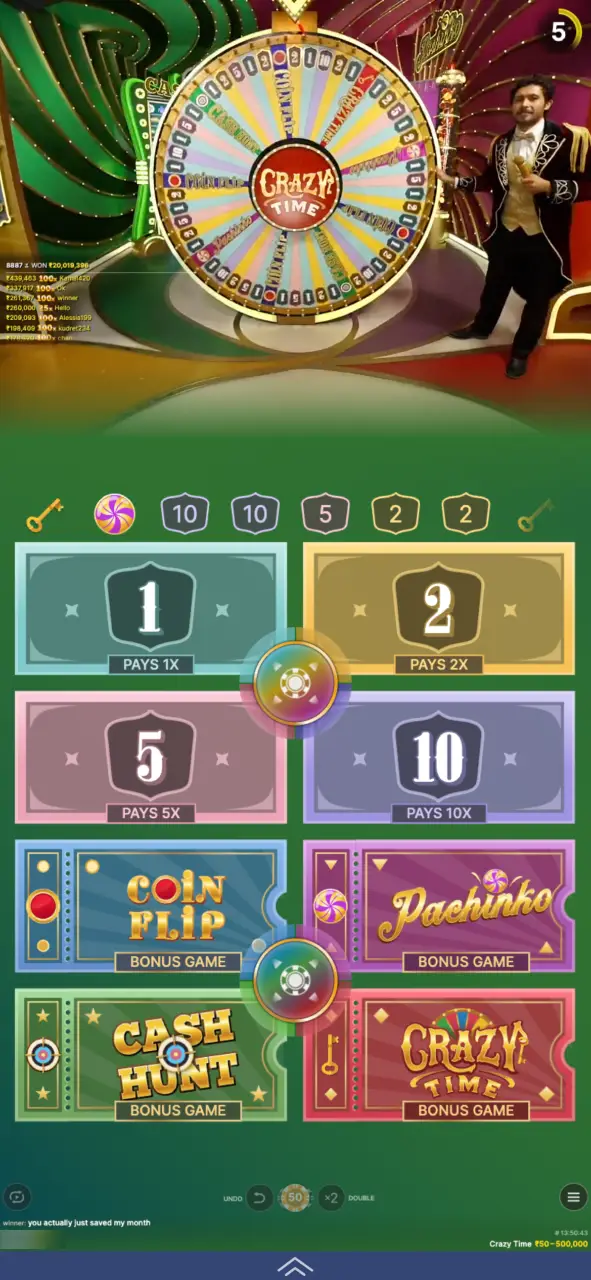 Try your luck with Crazy Time wheel on Mostbet.