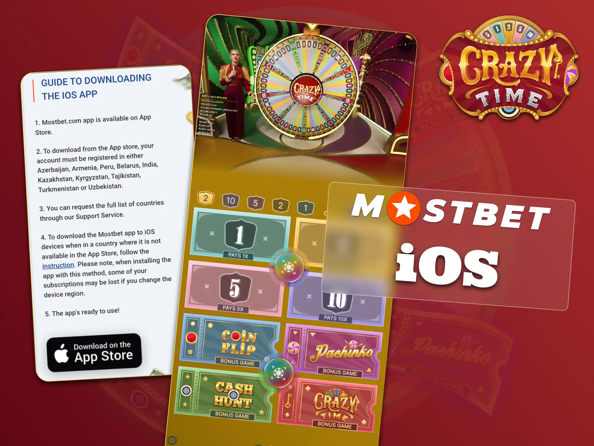 Download Mostbet on iOS and start playing Crazy Time.