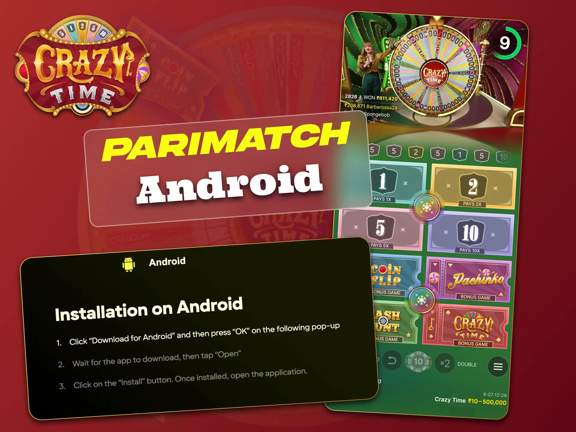 Download Parimatch app for Android, play Crazy Time anywhere.