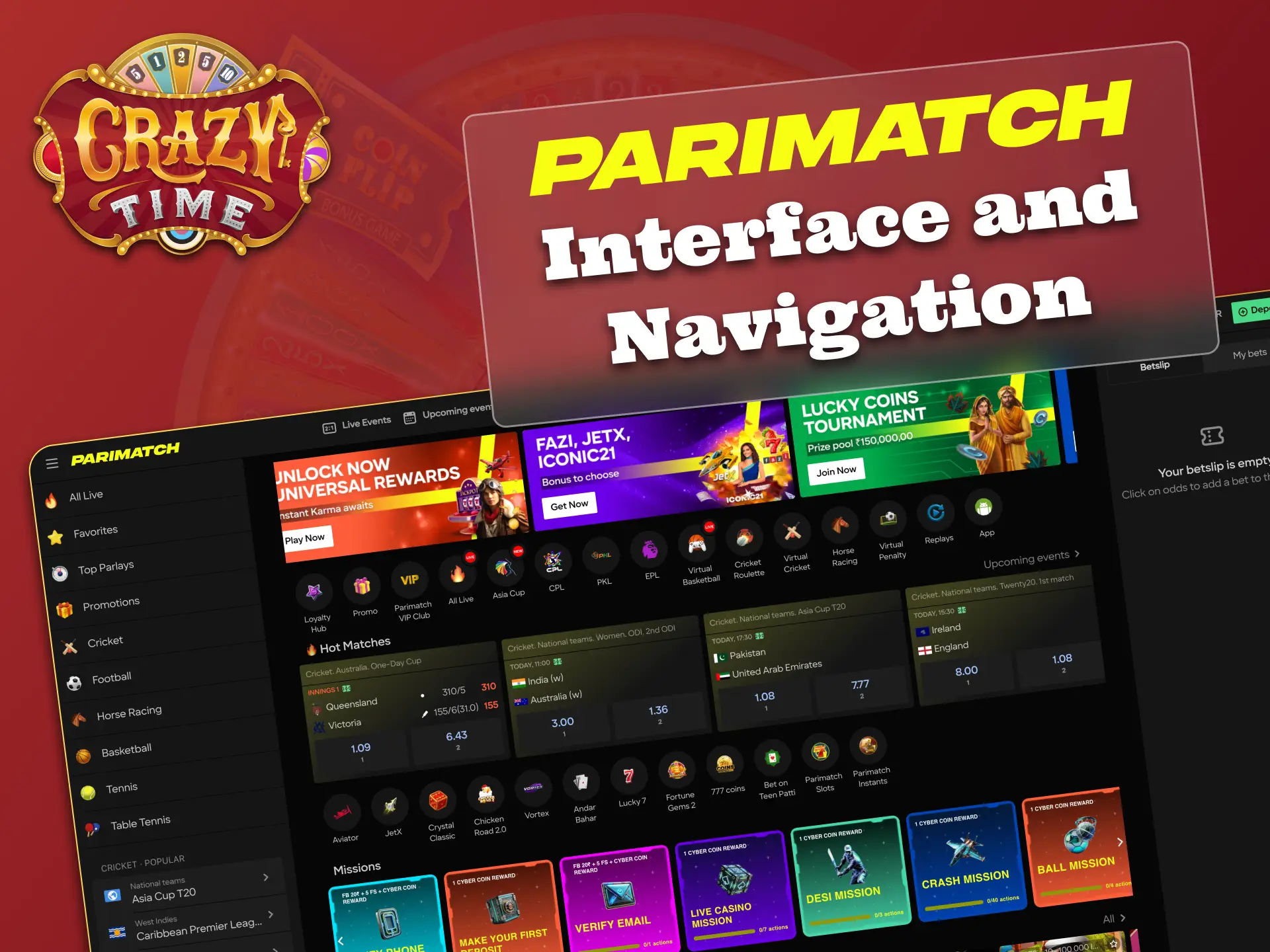 Play Crazy Time at Parimatch, enjoy smooth navigation.