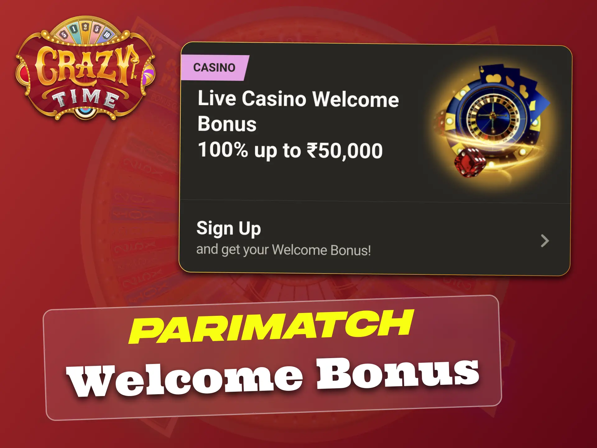 Activate Parimatch welcome offer, start Crazy Time with extra funds.