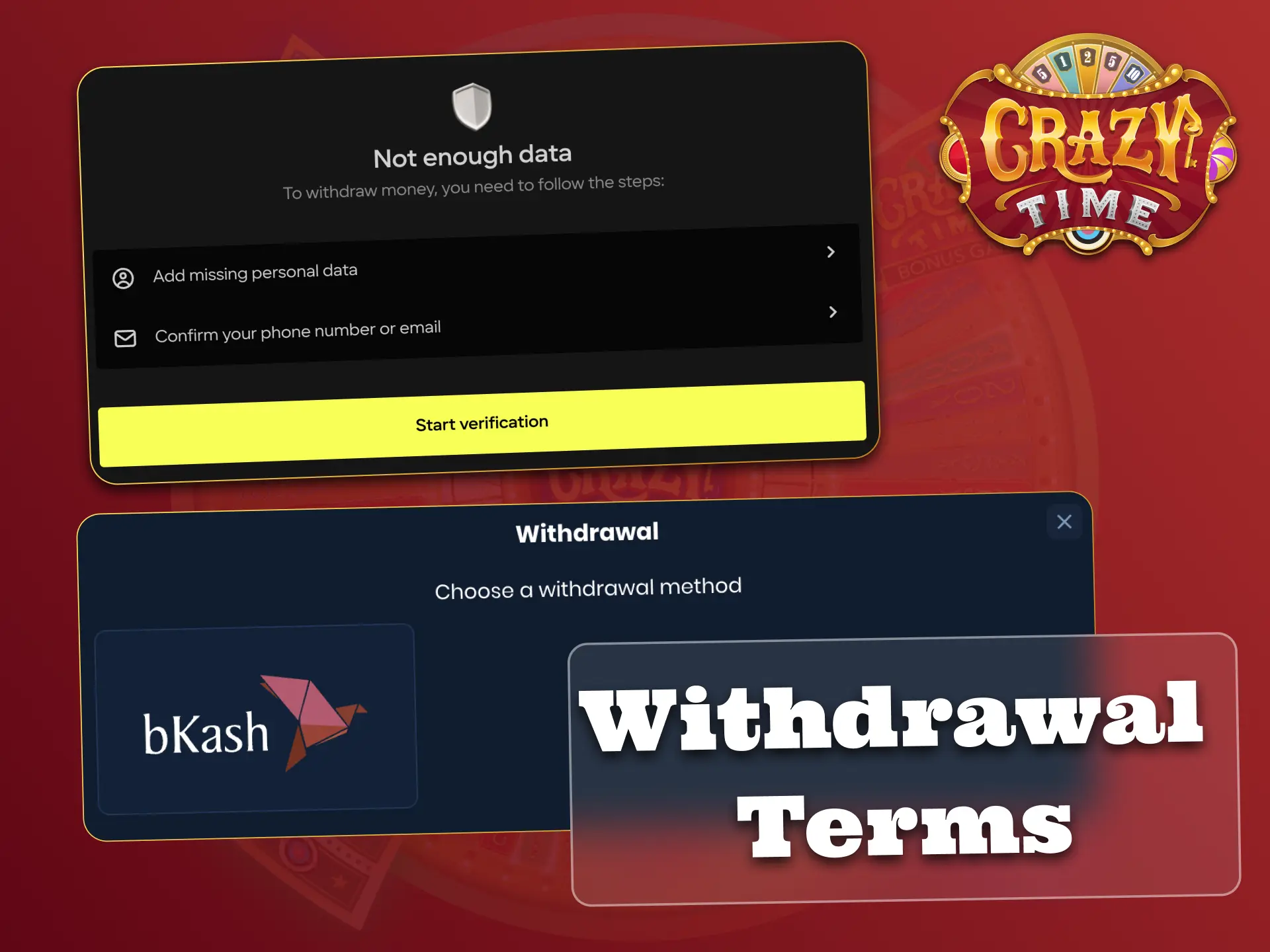 Meet all withdrawal requirements and enjoy cashing out from Crazy Time.