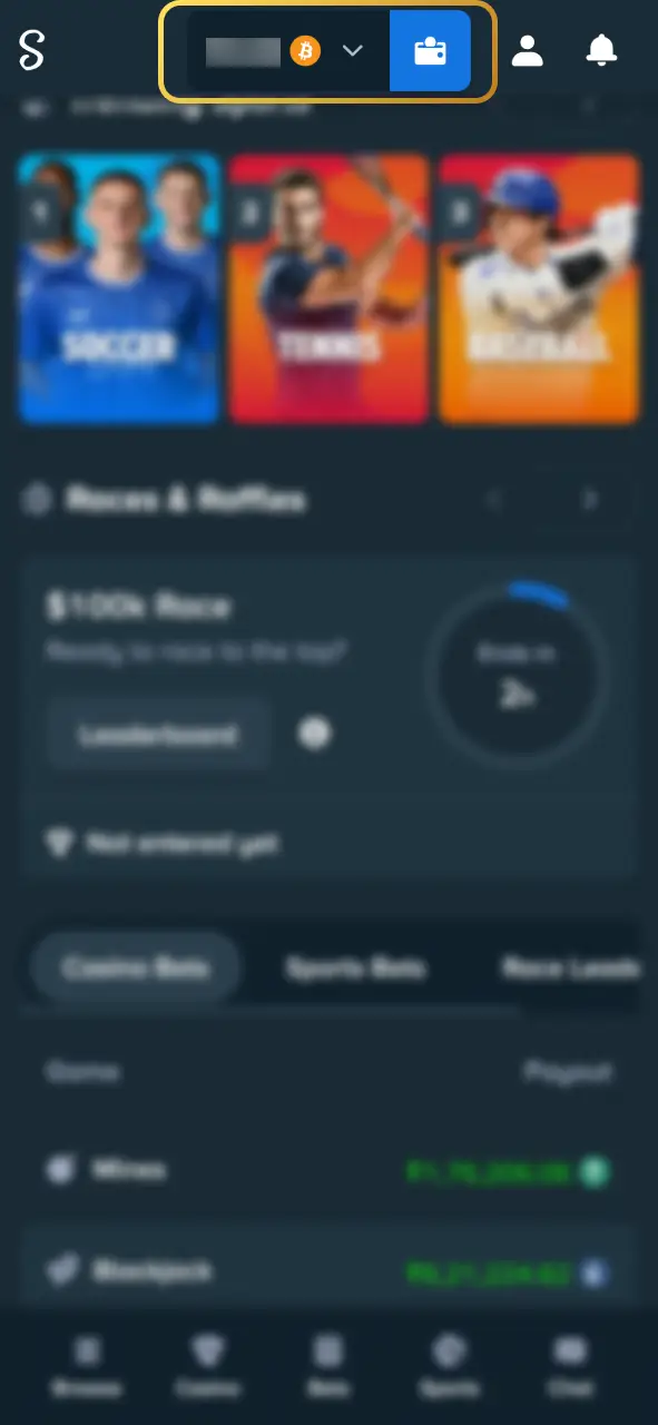 Add funds with crypto at Stake and start Crazy Time.