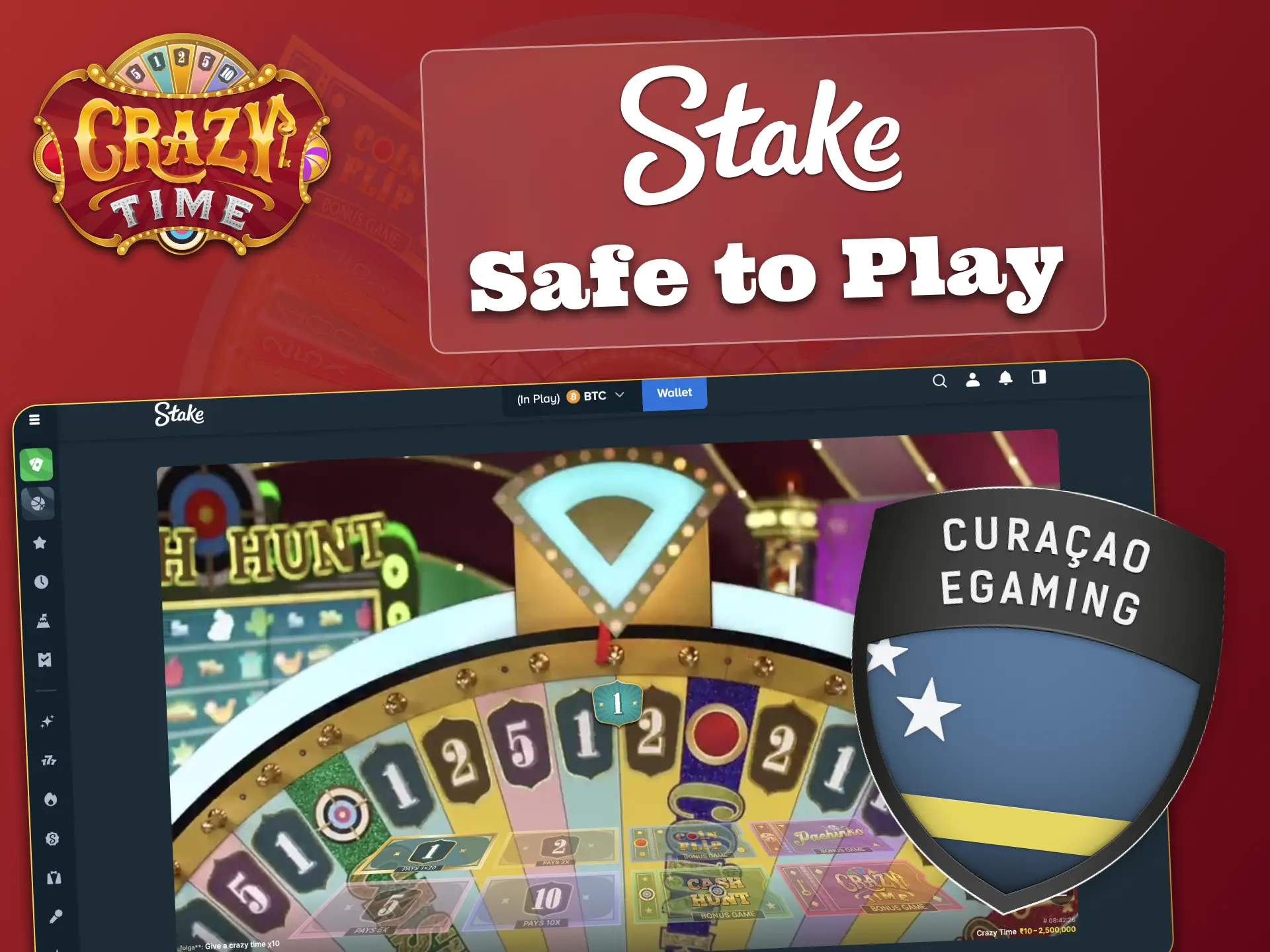 Stake is safe and licensed, start Crazy Time today.